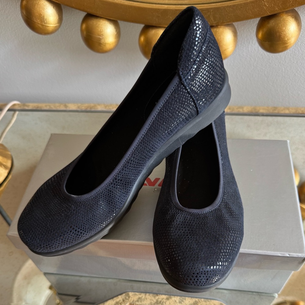 Vaneli Sport Donia Wedge Navy Blue Glazed Sueded Leather